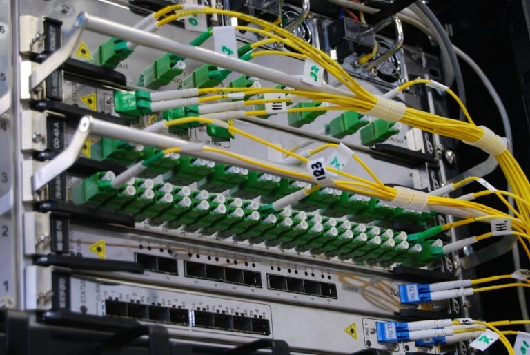 Melhor ferramenta de teste de API gratuita: cabos de fibra óptica conectados a um switch de rede